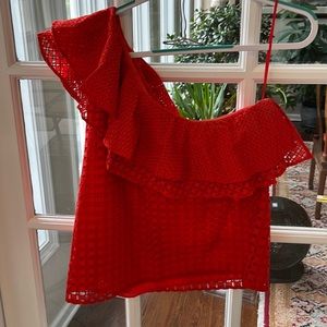 JCrew one shoulder red/orange cotton top Size 8